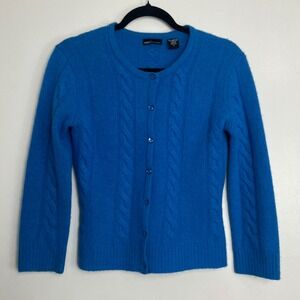 VTG MODA International Cobalt Blue Cable Knit Cardigan Lambswool Sweater Size S